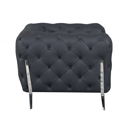 45" Dark Slate Gray And White Italian Leather Arm Chair