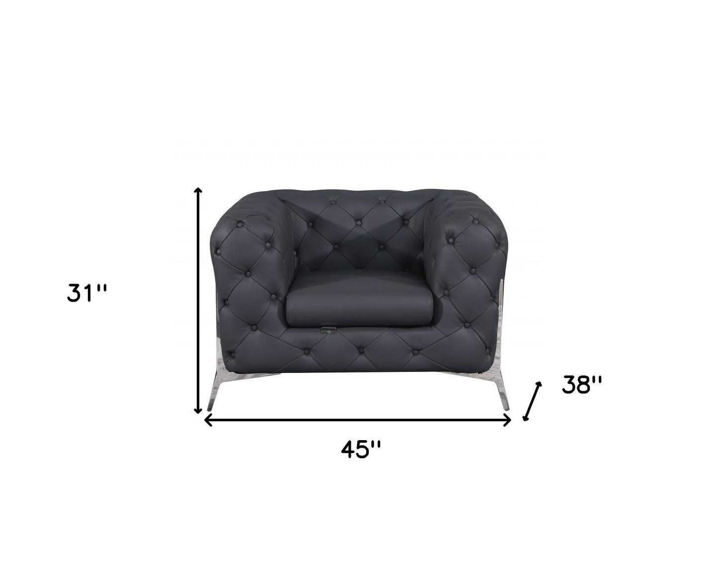 45" Dark Slate Gray And White Italian Leather Arm Chair