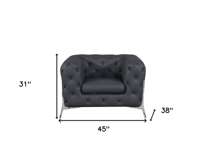 45" Dark Slate Gray And White Italian Leather Arm Chair