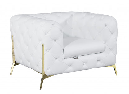 45" White And Gold Italian Leather Arm Chair