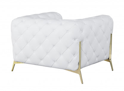 45" White And Gold Italian Leather Arm Chair