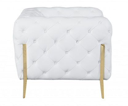 45" White And Gold Italian Leather Arm Chair