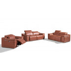 Three Piece Indoor Camel Italian Leather Six Person Seating Set