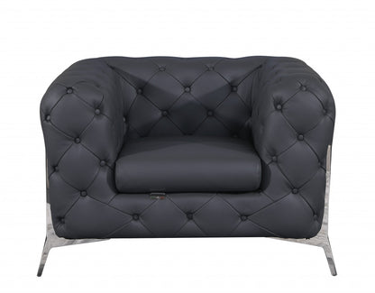 Three Piece Indoor Dark Gray Italian Leather Six Person Seating Set