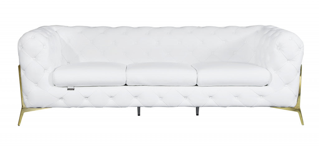 Three Piece Indoor White Italian Leather Five Person Seating Set