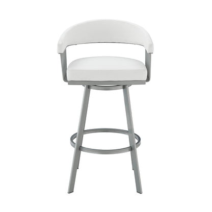 25" White And Silver Iron Swivel Backless Counter Height Bar Chair