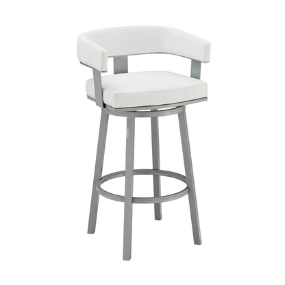 26" White and Gray Faux Leather and Iron Low Back Counter Height Swivel Bar Chair
