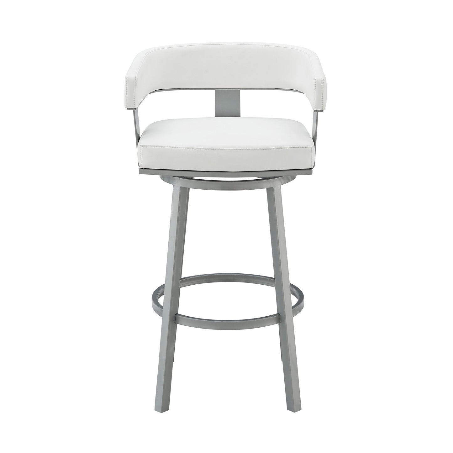 26" White and Gray Faux Leather and Iron Low Back Counter Height Swivel Bar Chair