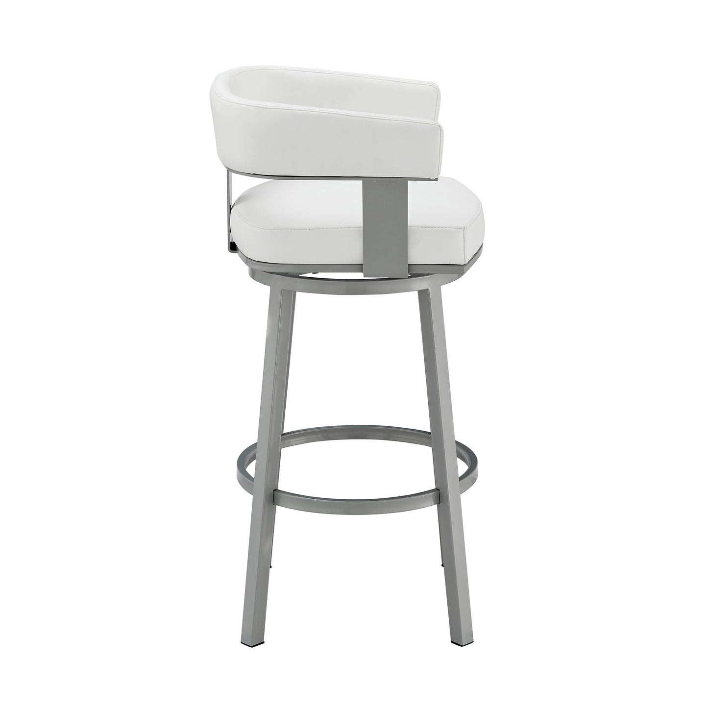 26" White and Gray Faux Leather and Iron Low Back Counter Height Swivel Bar Chair