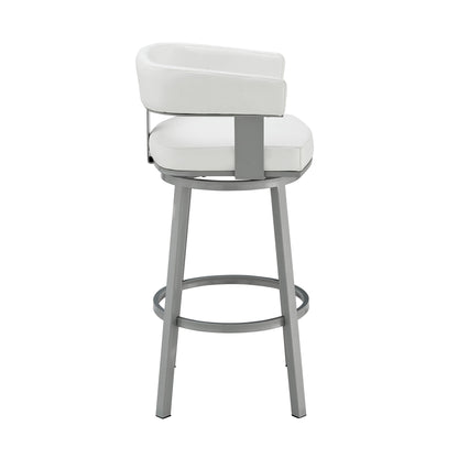 26" White and Gray Faux Leather and Iron Low Back Counter Height Swivel Bar Chair