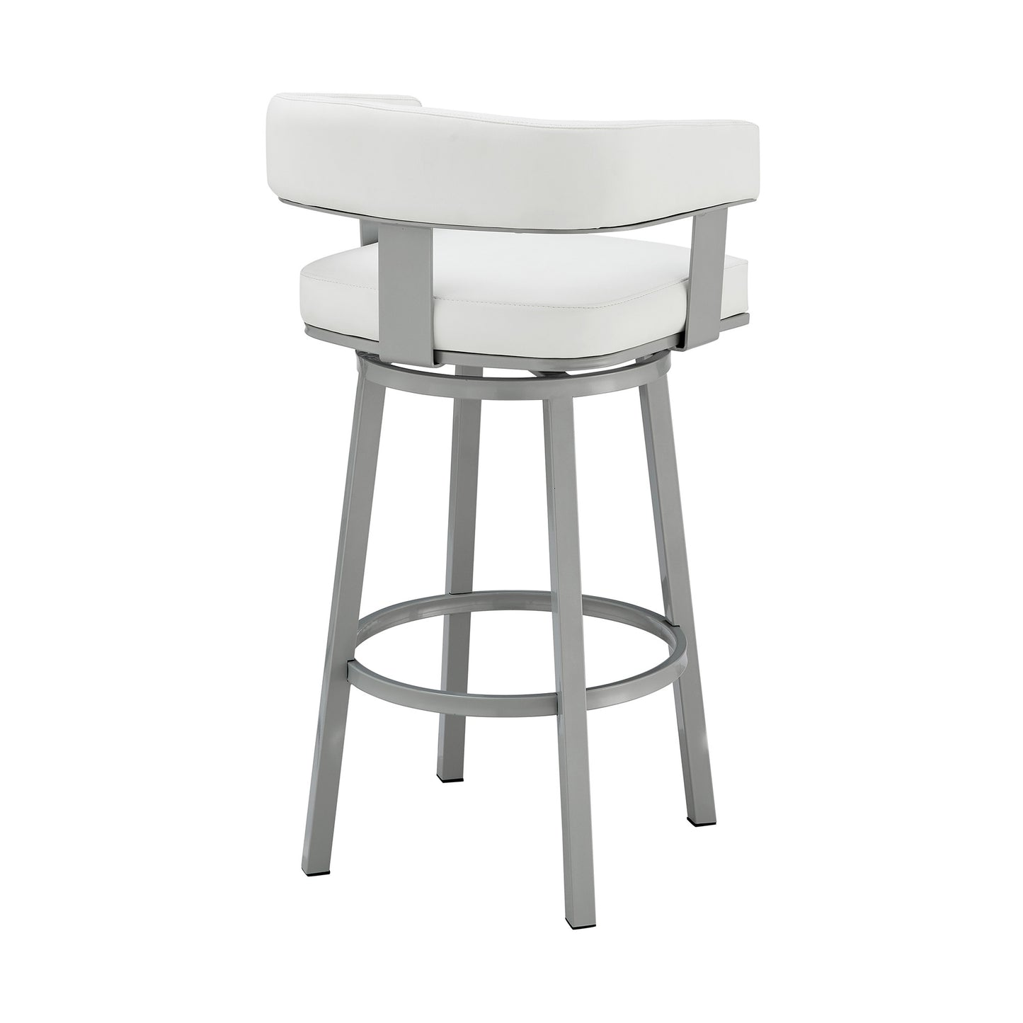 26" White and Gray Faux Leather and Iron Low Back Counter Height Swivel Bar Chair