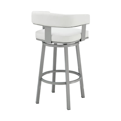 26" White and Gray Faux Leather and Iron Low Back Counter Height Swivel Bar Chair
