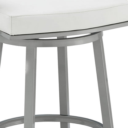 26" White and Gray Faux Leather and Iron Low Back Counter Height Swivel Bar Chair