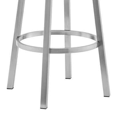30" White and Silver Faux Leather Stainless Steel Low Back Bar Height Swivel Bar Chair
