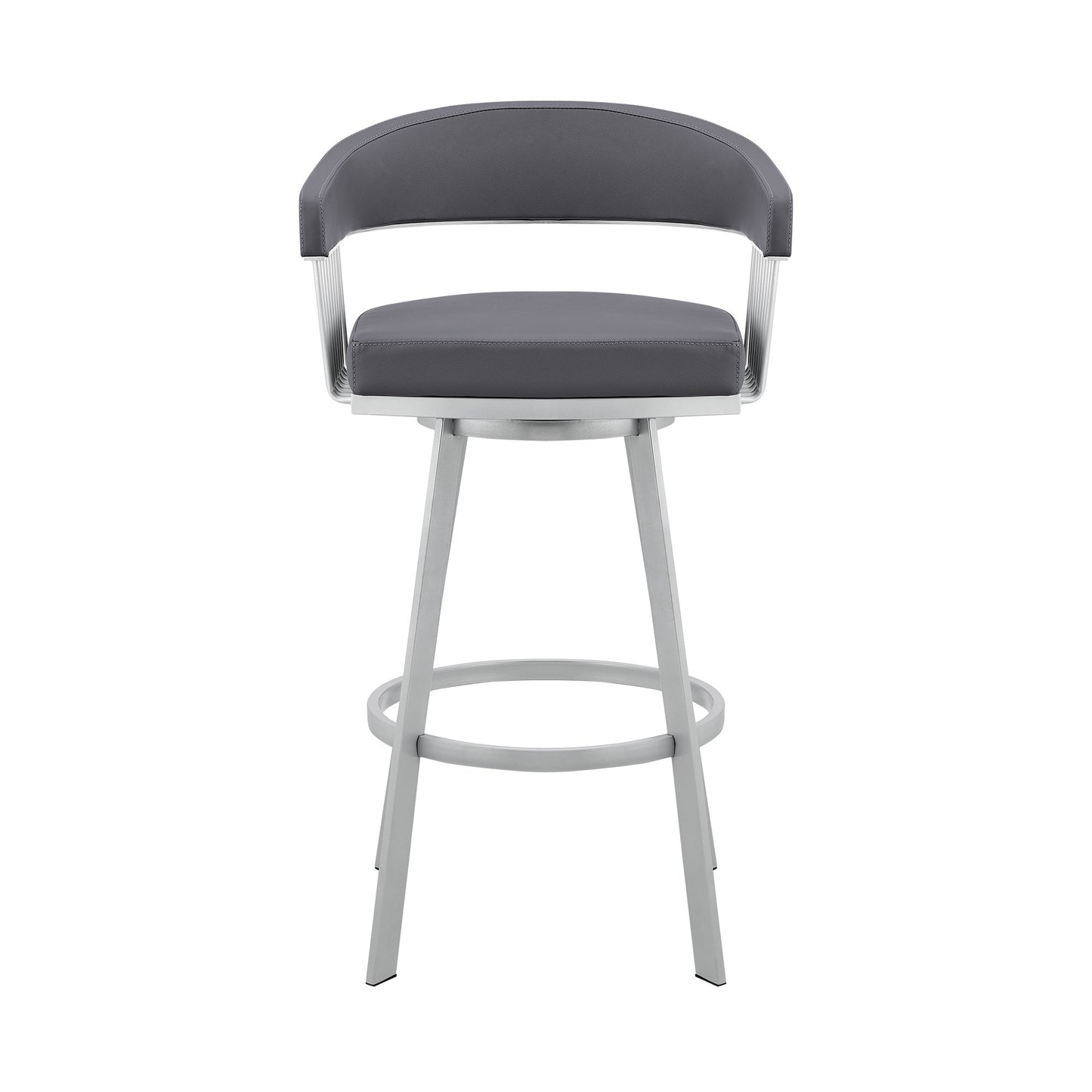 29" Slate Gray And Silver Iron Swivel Low Back Bar Chair
