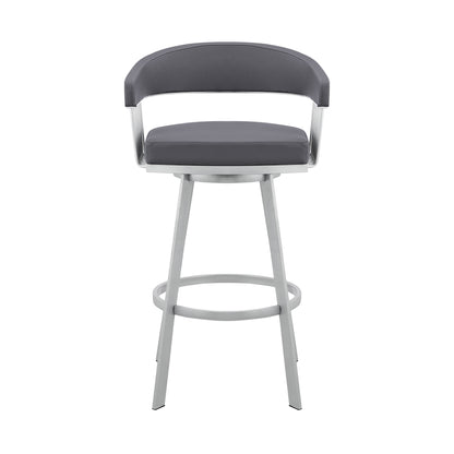 29" Slate Gray And Silver Iron Swivel Low Back Bar Chair