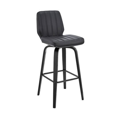 27" Gray and Black Faux Leather and Iron Counter Height Swivel Bar Chair