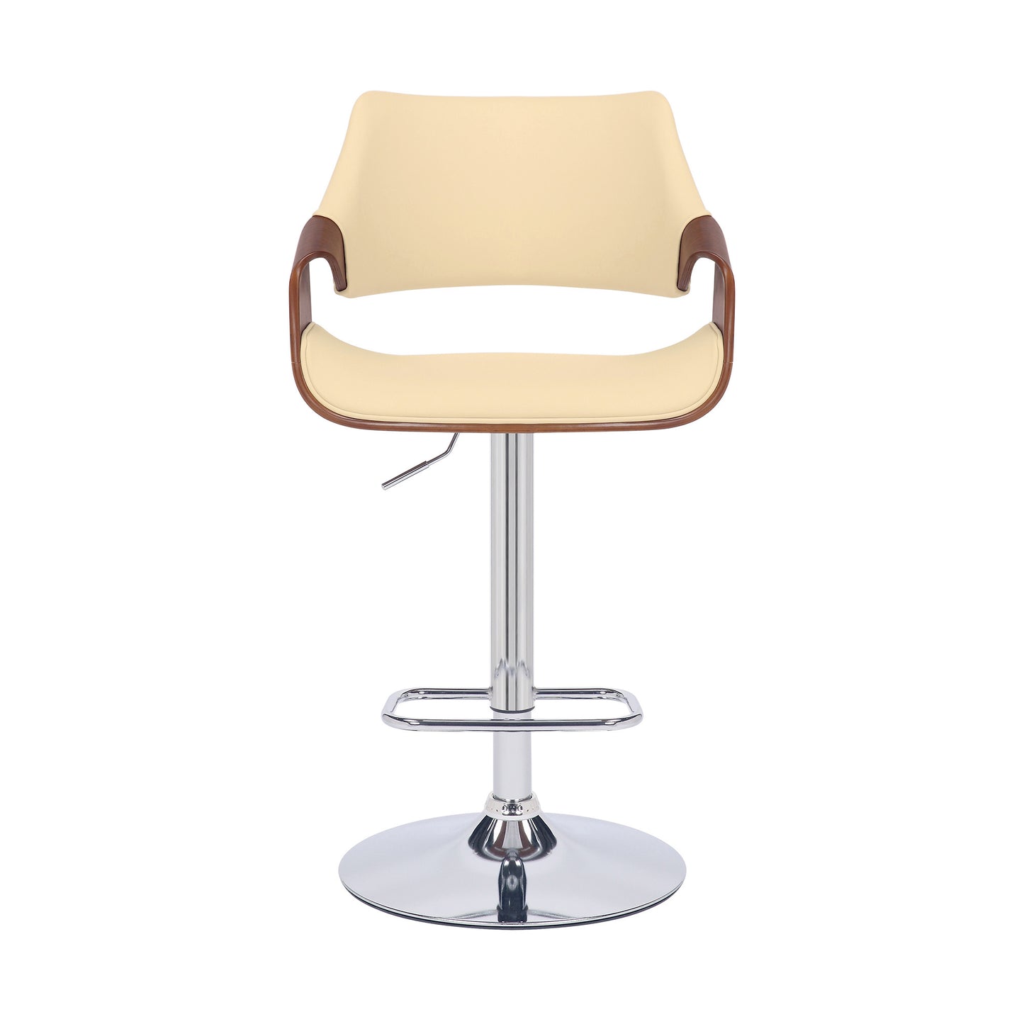 Cream and Silver Faux Leather Iron And Wood Adjustable Height Swivel Bar Chair