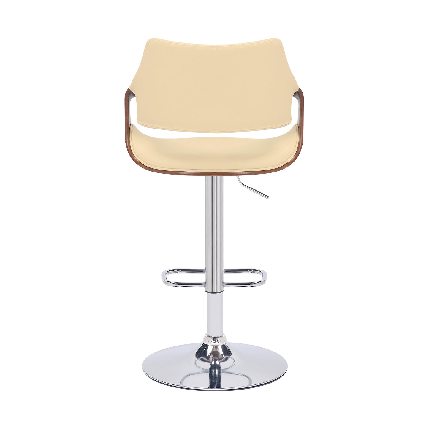 Cream and Silver Faux Leather Iron And Wood Adjustable Height Swivel Bar Chair
