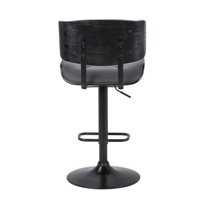 Gray and Black Iron and Faux Leather Adjustable Height Swivel Bar Chair