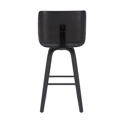 30" Gray and Black Faux Leather and Iron Bar Height Swivel Bar Chair