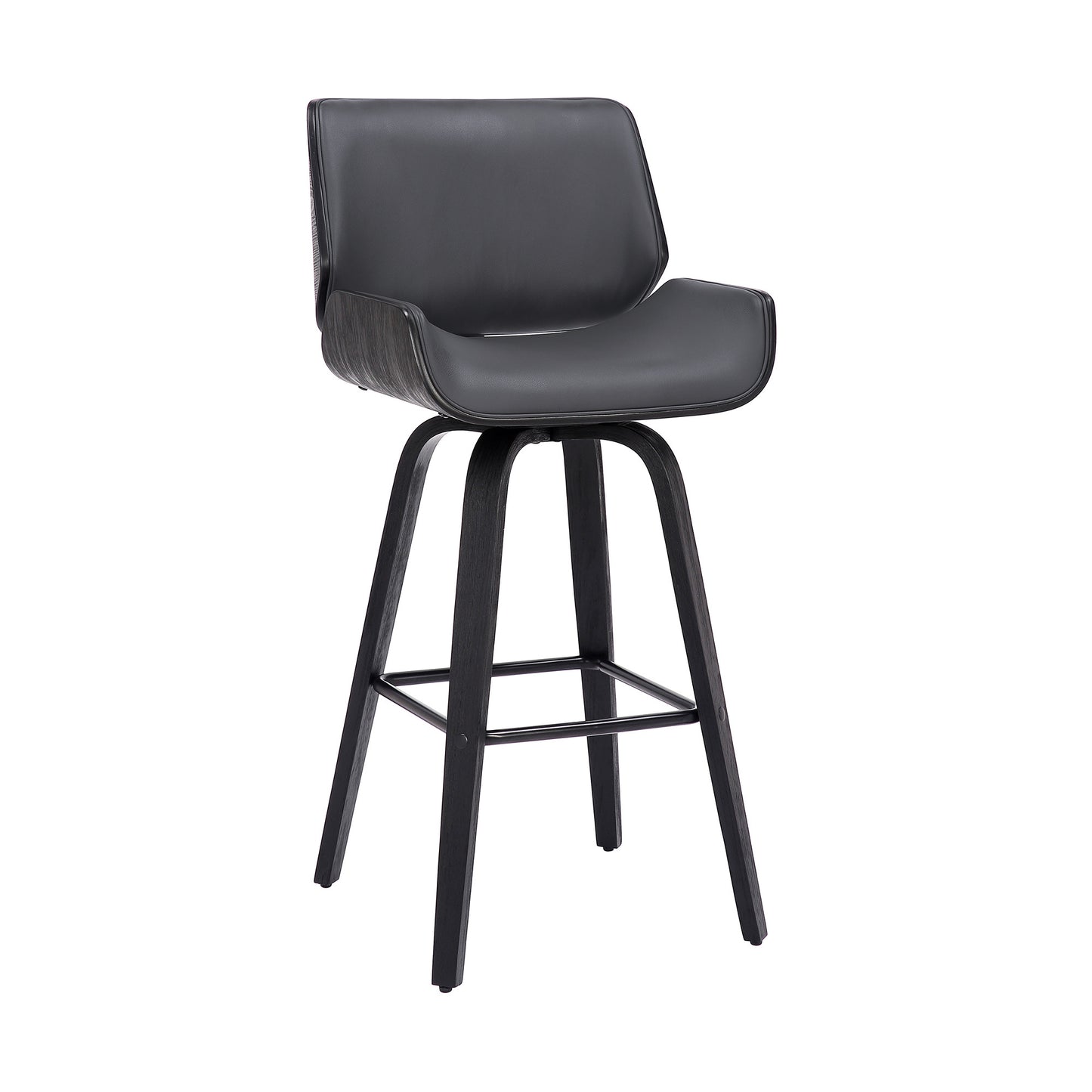 30" Gray and Black Faux Leather and Iron Bar Height Swivel Bar Chair