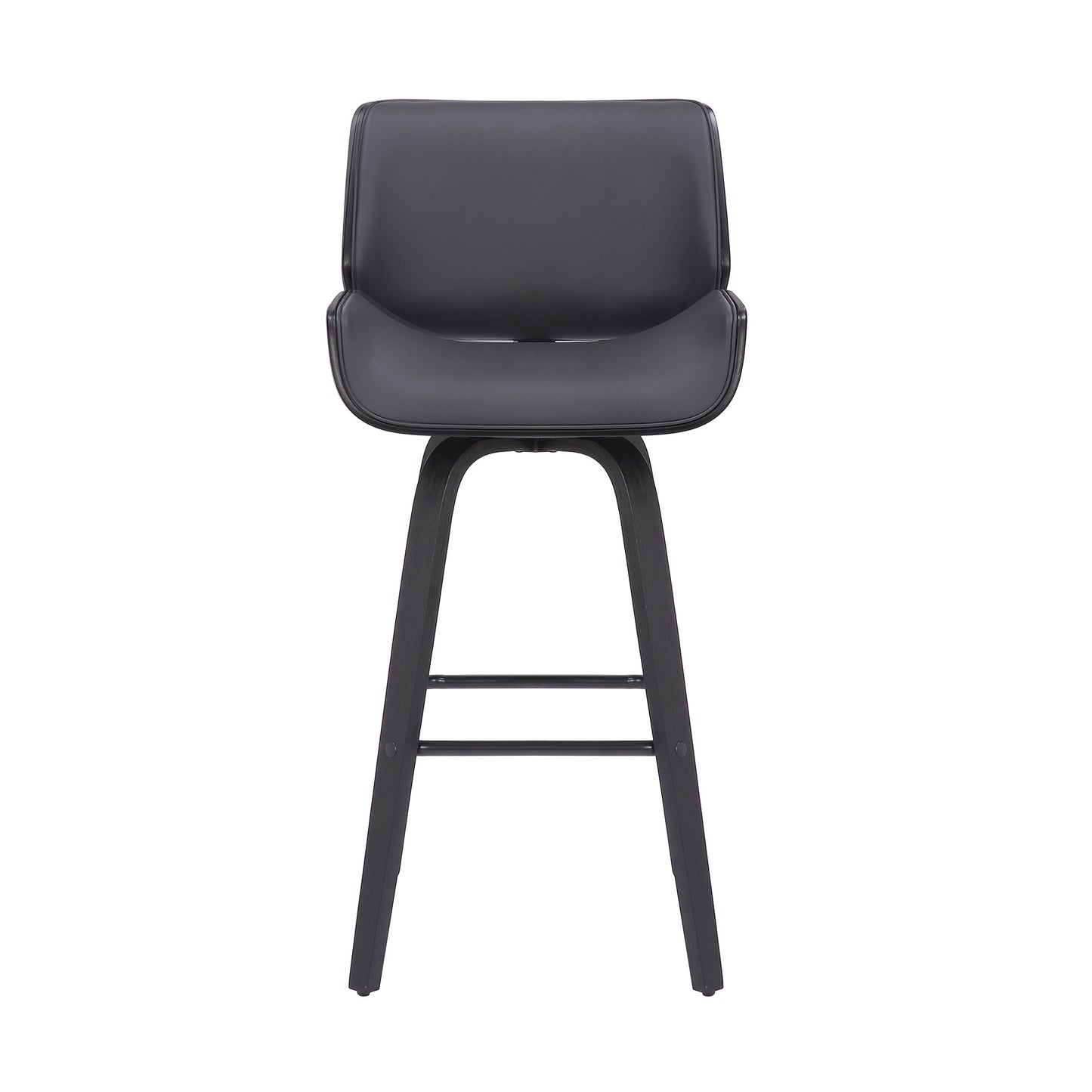 30" Gray and Black Faux Leather and Iron Bar Height Swivel Bar Chair