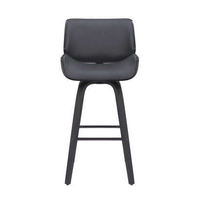 30" Gray and Black Faux Leather and Iron Bar Height Swivel Bar Chair
