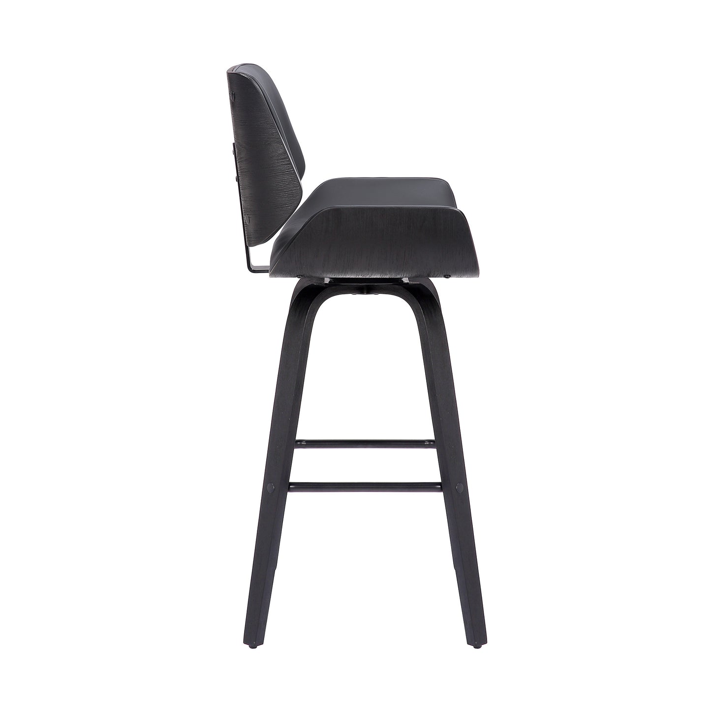 30" Gray and Black Faux Leather and Iron Bar Height Swivel Bar Chair