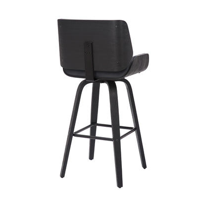 30" Gray and Black Faux Leather and Iron Bar Height Swivel Bar Chair