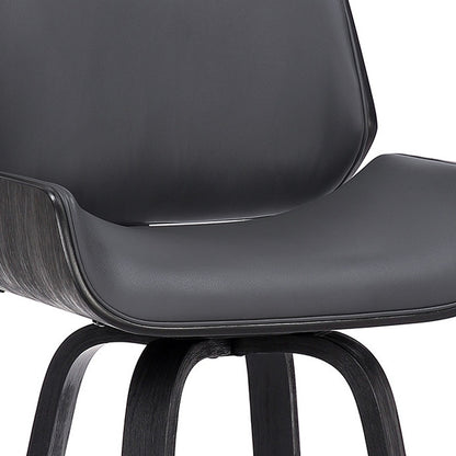 30" Gray and Black Faux Leather and Iron Bar Height Swivel Bar Chair