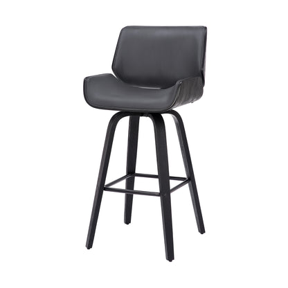 30" Gray and Black Faux Leather and Iron Bar Height Swivel Bar Chair