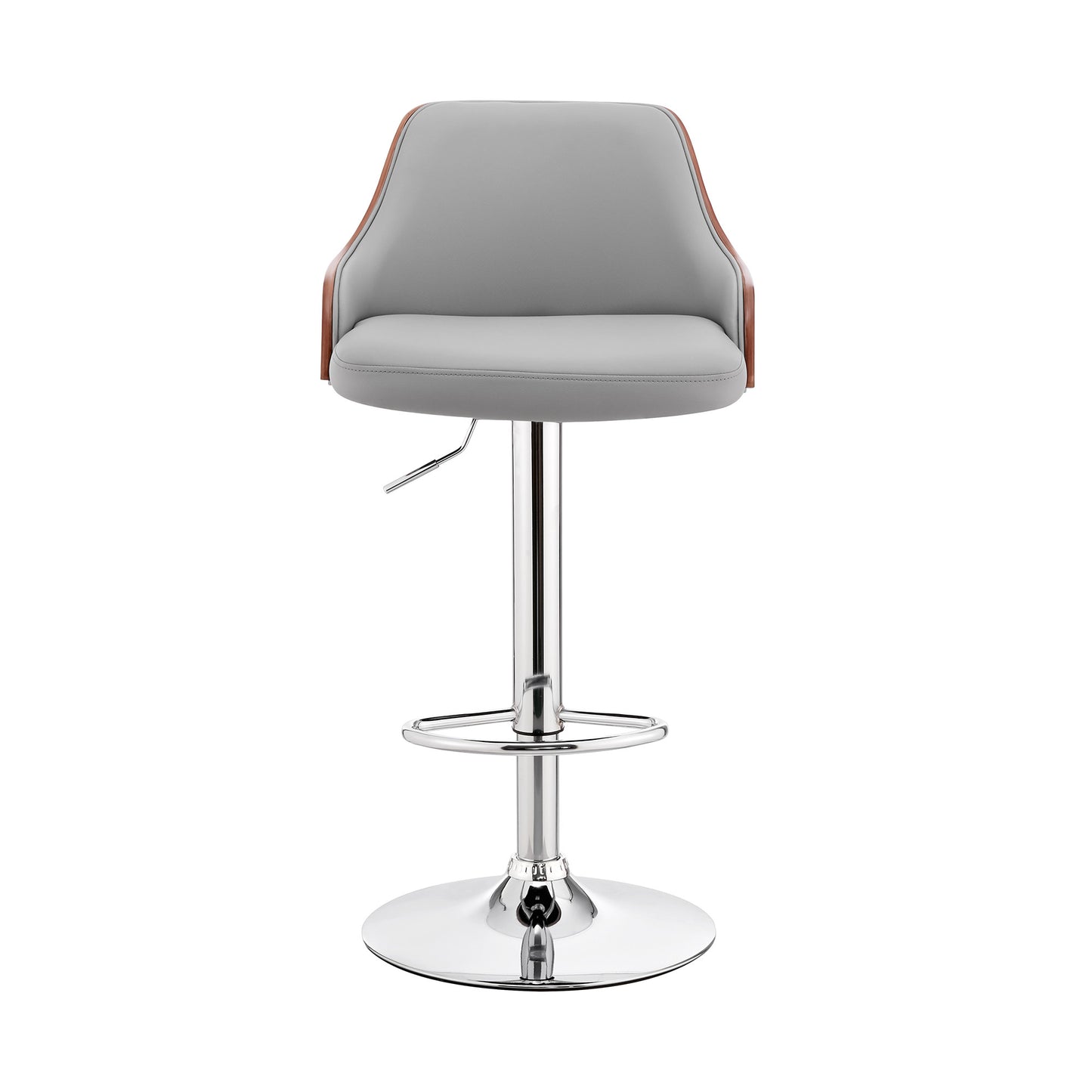 Gray And Silver Faux Leather And Iron Adjustable Height Swivel Bar Chair