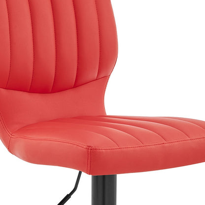 Red and Black Faux Leather And Iron Adjustable Height Swivel Bar Chair