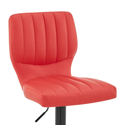 Red and Black Faux Leather And Iron Adjustable Height Swivel Bar Chair