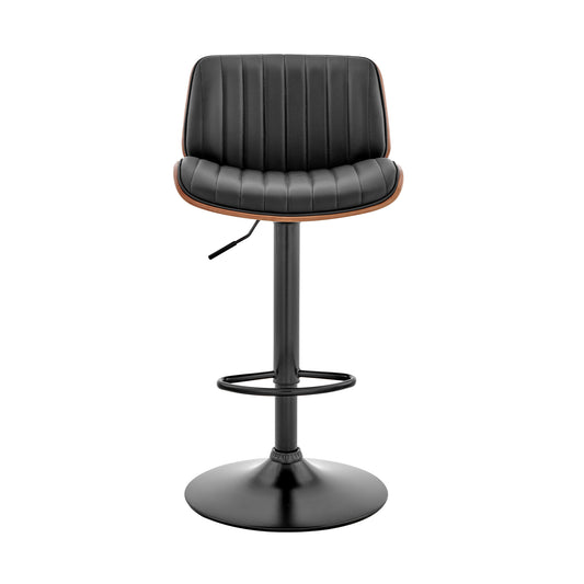 Dark Gray Brown And Black Iron and Faux Leather Adjustable Height Swivel Bar Chair