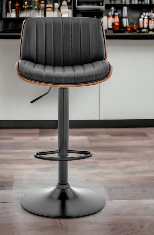 Dark Gray Brown And Black Iron and Faux Leather Adjustable Height Swivel Bar Chair