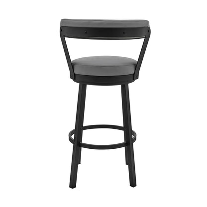 26" Gray and Black Fabric and Iron Counter Height Swivel Bar Chair