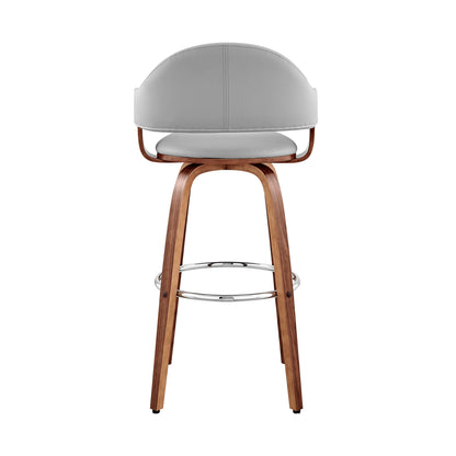 26" Gray And Brown Swivel Low Back Counter Height Bar Chair