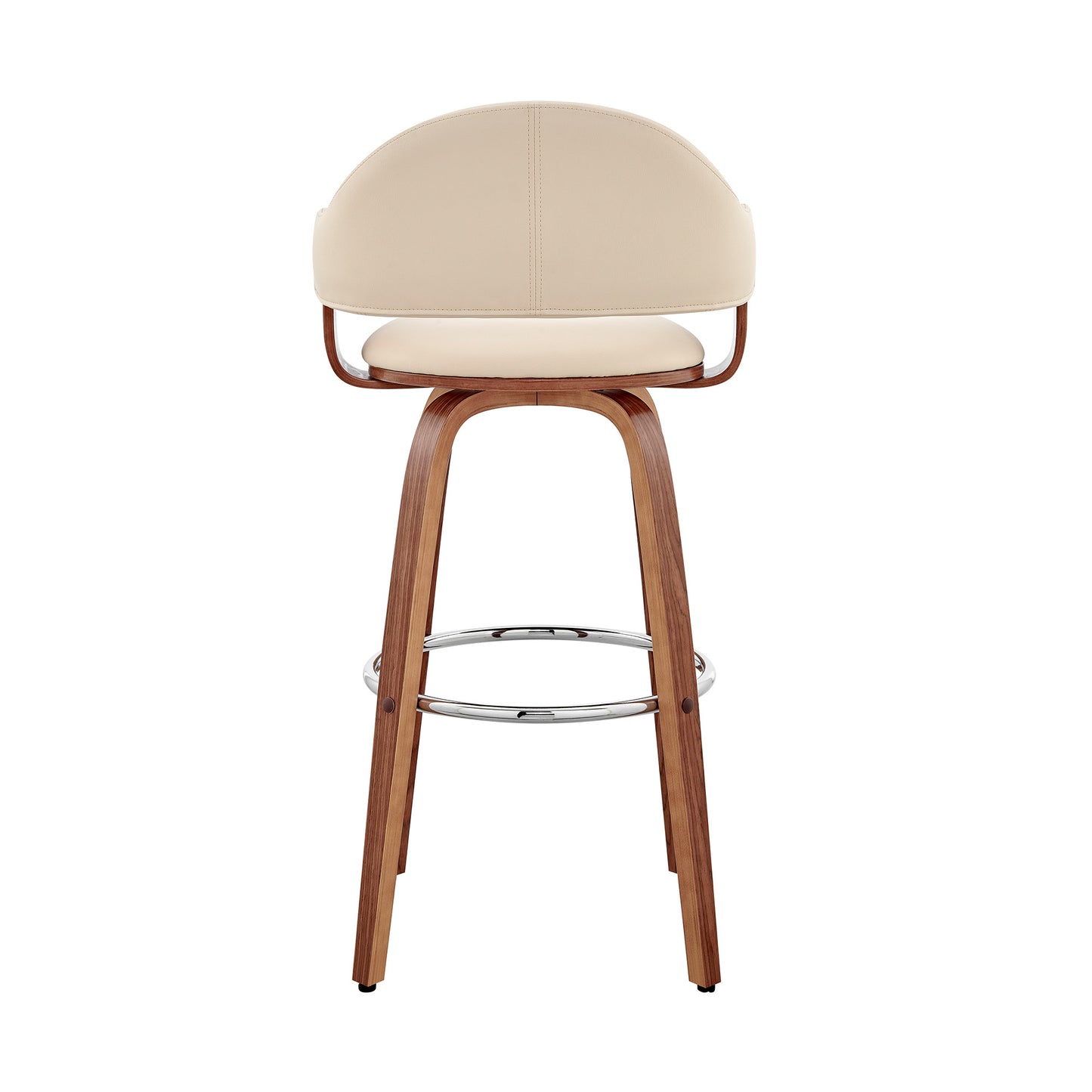 30" Cream and Brown Fabric Low Back Bar Height Swivel Bar Chair