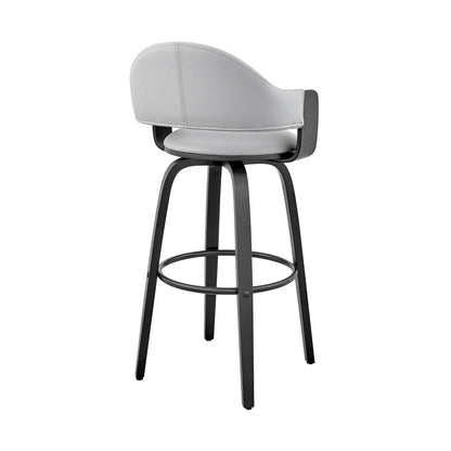 30" Gray and Black Fabric and Iron Low Back Bar Height Swivel Bar Chair