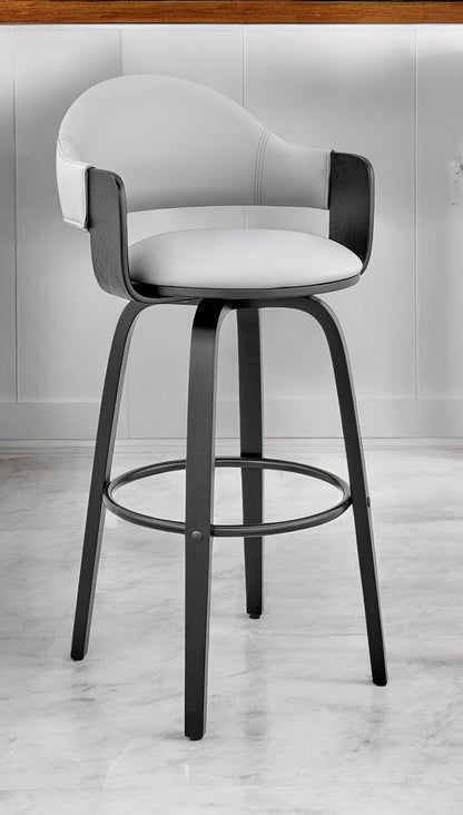 30" Gray and Black Fabric and Iron Low Back Bar Height Swivel Bar Chair