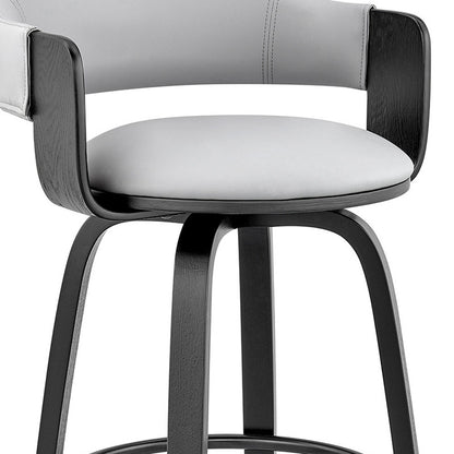 30" Gray and Black Fabric and Iron Low Back Bar Height Swivel Bar Chair