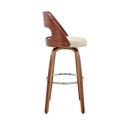 30" Cream and Brown Faux Leather Swivel Bar Chair