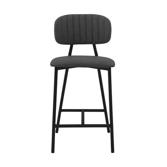 26" Gray and Black Faux Leather and Iron Low Back Counter Height Bar Chair