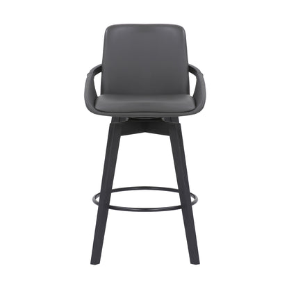 27" Gray and Black Faux Leather Low Back Bar Height Swivel Bar Chair