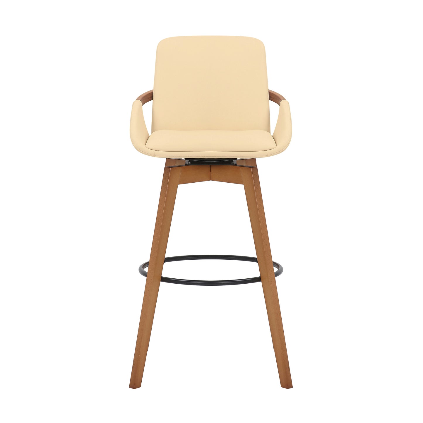 31" Cream and Black Fabric and Iron Bar Height Swivel Bar Chair