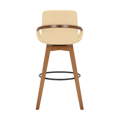31" Cream and Black Fabric and Iron Bar Height Swivel Bar Chair