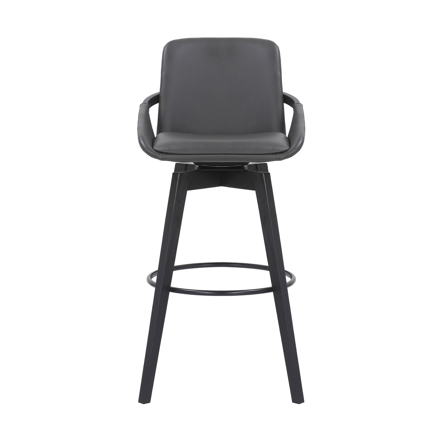 31" Gray and Black Fabric and Iron Bar Height Swivel Bar Chair
