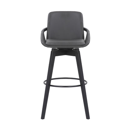 31" Gray and Black Fabric and Iron Bar Height Swivel Bar Chair